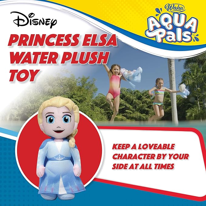 Wahu Aqua Pals Disney Classic Elsa Plush Water Toy for Kids Ages 2+, Fast-Drying Waterproof Plush Doll Toy for Pool and Bathtub 16"