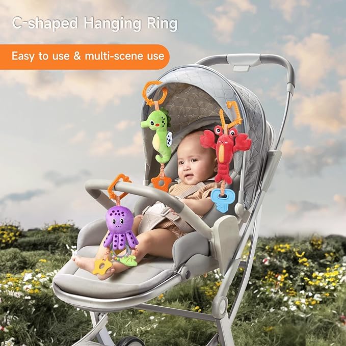 TUMAMA Baby Toys 0 3 6 12 Months, Hanging Stroller Toys Soft Marine Animal Crib Car Seat Toys