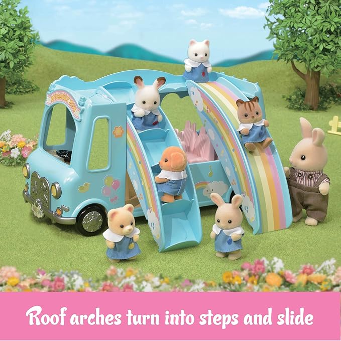 Calico Critters Sunshine Nursery Bus for Dolls, Toy Vehicle seats up to 12 collectible figures