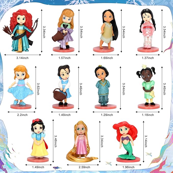 Cartoon Princess Action Figures Set, 11PCS Cute Princess Doll Figurines for Themed Party Decoration