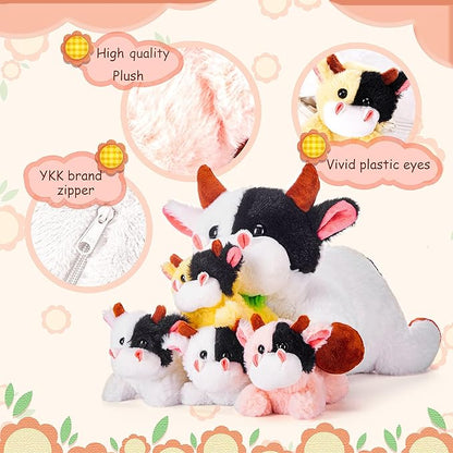 IKASA Mommy Cow Stuffed Animal Mom and Baby Plush Toy,Cute 17" Soft