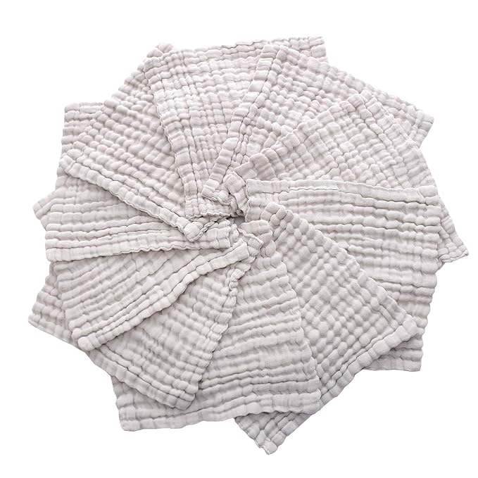 MUKIN Baby Washcloths - Natural Cotton Baby Wipes 10 Pack 12x12 inches
