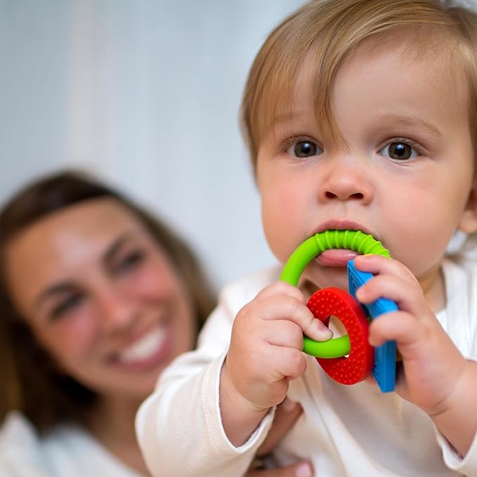 Dr. Brown's Learning Loop, Baby Teether Ring with Multiple Shapes & Textures 100% Silicone, 3m+ (Pack 2)