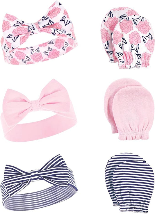 Hudson Baby Baby Girls' Cotton Headband and Scratch Mitten Set
