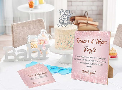 Diapers Wipes Raffle, Pink Diaper Raffle Tickets for Baby Shower 1 Wooden 50 Diaper