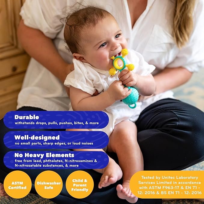 Mobi Gumlii Sensory Teether Baby Rattle Toy - Baby Teething Toy for Babies 0-6 Months, Newborn Baby Sensory Teether & Rattle Toy 1
