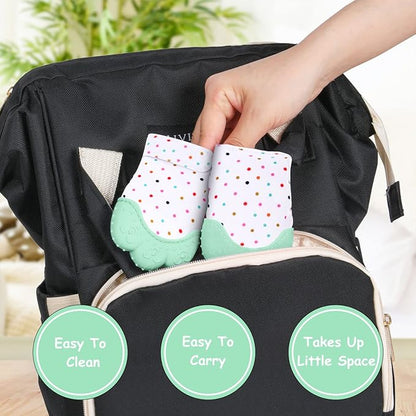 2Pack Silicone Teething Mitt, Soothing Infant Teething Mitten Pain Relief 0-12 Months