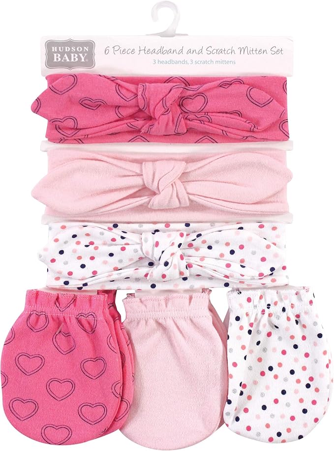 Hudson Baby Baby Girls' Cotton Headband and Scratch Mitten Set