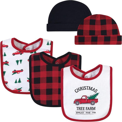 Hudson Baby Unisex BabyCotton Bib and Headband or Caps Set