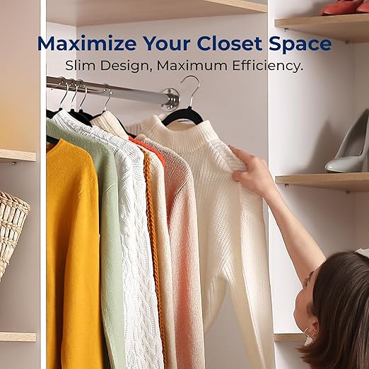 SereneLife Premium Non-Slip Velvet Hangers-Space Saving Heavy Duty Slim Suit Clothes Hanger Set with 360 Degree Swivel Metal Hook,Can Hold Up to 10 Lbs.for Coats, Jackets,Pants & Dress (50-Pack),Black