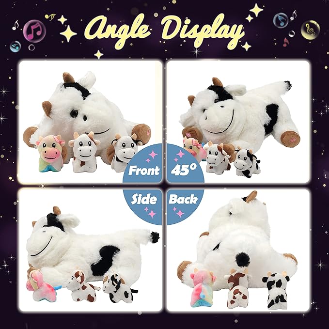 Hopearl LED Musical Stuffed Cow Lighting Up Singing Plush Toy 3 Baby 15''