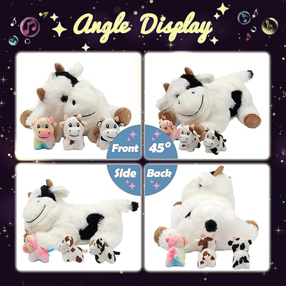 Hopearl LED Musical Stuffed Cow Lighting Up Singing Plush Toy 3 Baby 15''