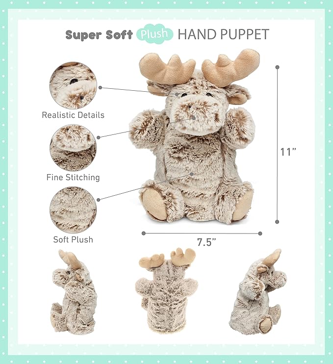 DolliBu Moose Plush Hand Puppet For Kids - Soft Plush