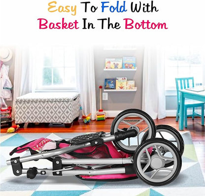 Fash N Kolor - Baby Doll Stroller with Adjustable Canopy & Toy Storage Basket