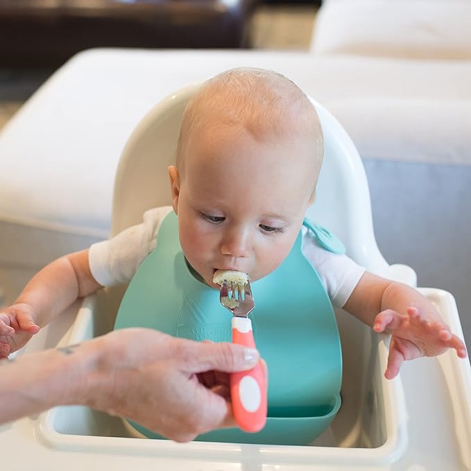 Dr. Brown's Designed to Nourish Soft-Grip Spoon and Fork Set,Coral