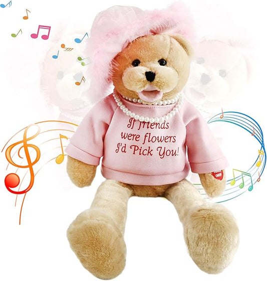 Houwsbaby 20'' Pink Musical Teddy Bear Stuffed Animal,Singing Plush Toy with Shaking Head