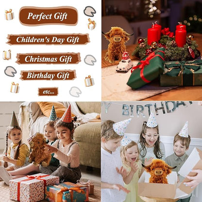 Stuffed Animals Highland Cows Cute Stuff Fluffy Cattle Dolls Skeleton (11 inches,Brown)