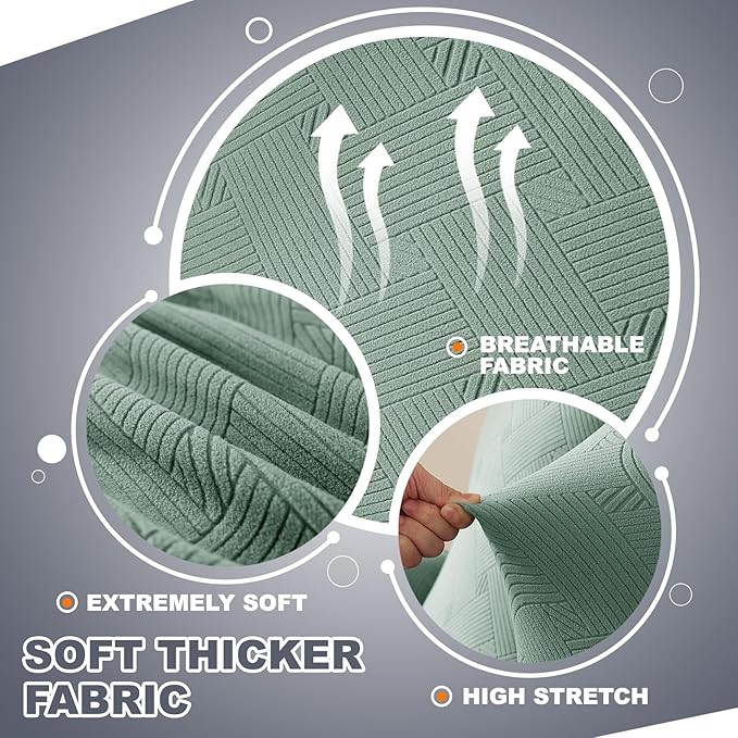 JIVINER Recliner Chair Covers, Jacquard 3 Piece Slipcovers for Recliner Chair Soft Stretch Lazy Boy 1 Seater Reclining Protector with Pockets (Recliner, Pea Green)