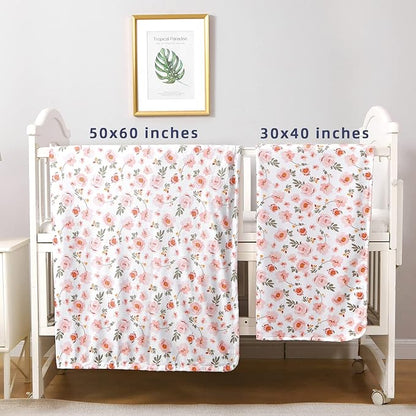 DaysU Silky Micro Soft Plush Baby Blankets for Girls with Print Floral Pattern and Soothing Raised Dots, Double Layer Bed Throws for Baby Crib 30x40 Inches