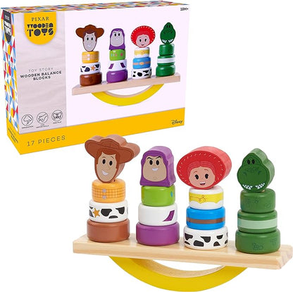 Disney Wooden Toys Toy Story Balance Blocks, 17-Piece Set Features Woody 18 Month