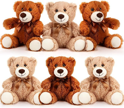 Libima 6 Pcs Operation Valentine's Day Bear Stuffed Animal Plush Toys 14 Inch Soft Bear Plush Dolls Bear Sleeping and Playing Toys for Baby Shower Decorations Boys Girls, Brown