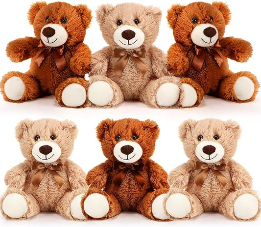 Libima 6 Pcs Operation Valentine's Day Bear Stuffed Animal Plush Toys 14 Inch Soft Bear Plush Dolls Bear Sleeping and Playing Toys for Baby Shower Decorations Boys Girls, Brown