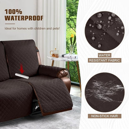 KinCam Waterproof Loveseat Recliner Cover, Non-Slip Reclining Couch Covers for 2 Seat, Recliner Sofa Cover Furniture Protector with Elastic Straps for Kids, Pets, Chocolate