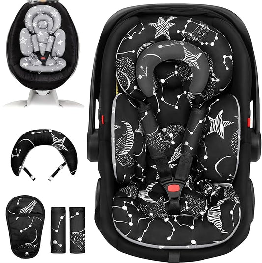 Infant Car Seat Insert with Extra Cushion for Preemie to Infants, Reversible Newborn Carseat Insert Head Support, Fits for Stroller, Baby Swing, Rocker, Bassinets, Pushchair (Black Star)