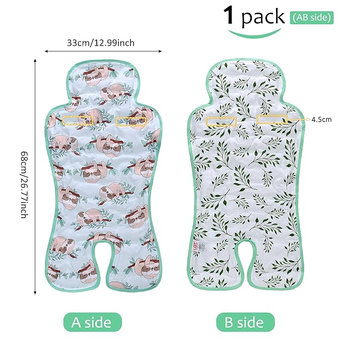 Gel Car Seat Cooler Pad,1 Pack Double Sides-Universal Baby Stroller Ice Cushion Cooler Mat,Summer Cooling Seat Liner,Multifunctional Suitable for Baby Dining Chair,Child Safety Seat(Sloth + Leaves)