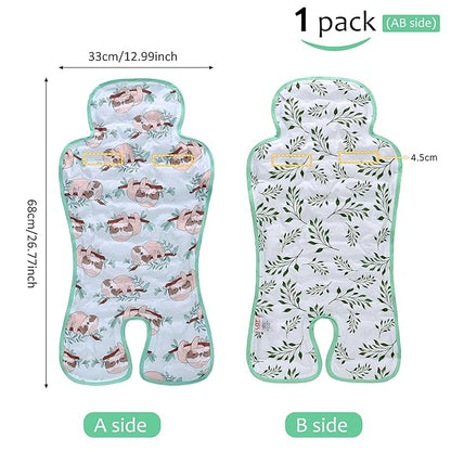Gel Car Seat Cooler Pad,1 Pack Double Sides-Universal Baby Stroller Ice Cushion Cooler Mat,Summer Cooling Seat Liner,Multifunctional Suitable for Baby Dining Chair,Child Safety Seat(Sloth + Leaves)