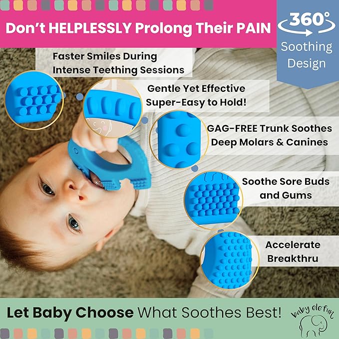 Teething Toys for Babies Age 0 to 6 Months - Baby Elefun 5X Pain Relief Smart Teether
