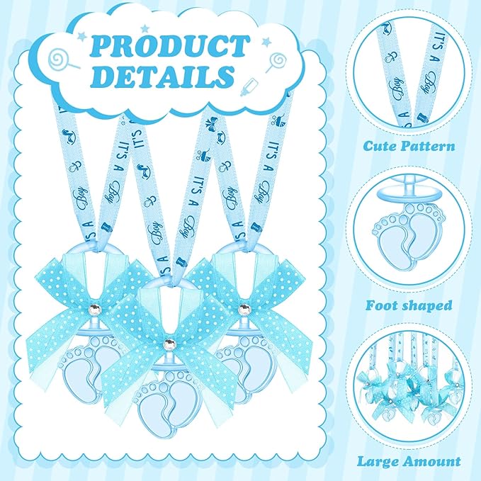 TrelaCo 60 Pcs Baby Feet Shower Pacifiers Necklace Acrylic Baby