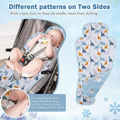 Gel Car Seat Cooler Pad,1 Pack Double Sides-Universal Baby Stroller Ice Cushion Cooler Mat,Summer cooling Seat Liner,Multifunctional Suitable for Baby Dining Chair,Child Safety Seat (Dinosaur+Dog)