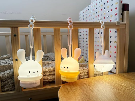 Night Light for Baby Cribs - Nightlight With Timing & Dimming Function 9 Colors Changing Eye Caring Portable Hanging Rechargeable Led Light Up Toddler Bed Room Travel Essentials Soft Silicone BPA Free