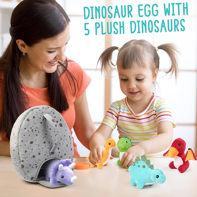 BenBen Dinosaur Stuffed Animals, 5 Small Dinosaur Plush Dolls and Egg Bag Toys Set