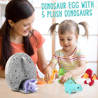 BenBen Dinosaur Stuffed Animals, 5 Small Dinosaur Plush Dolls and Egg Bag Toys Set