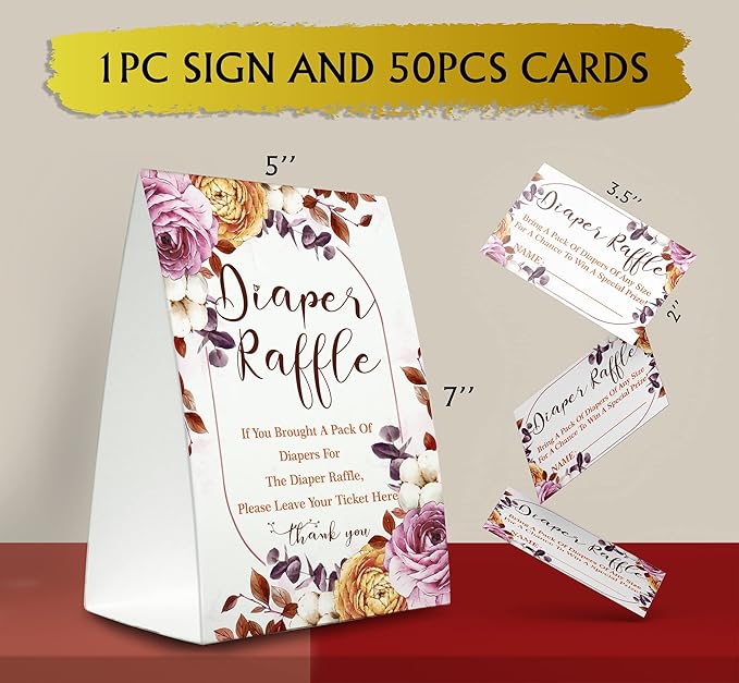 Diaper Raffle Sign,Diaper Raffle Baby Shower Game Kit (1 Standing Sign + 50 Guessing Cards) Diapers-N07