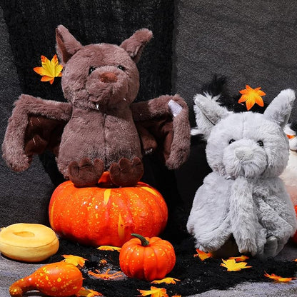 Zhanmai 2 Pack 10 Inches Halloween Bat Plush Cute Bat Stuffed Animal Furry Bashful Bat Toy PP Cotton Soft Bat Plush Doll Toy for Adults Teen Birthday Gifts, Grey