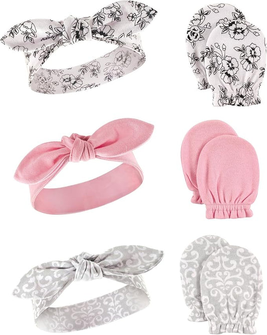 Hudson Baby Baby Girls' Cotton Headband and Scratch Mitten Set
