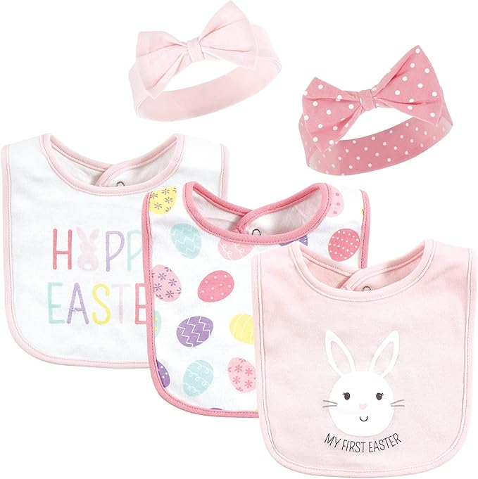 Hudson Baby Unisex BabyCotton Bib and Headband or Caps Set