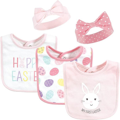 Hudson Baby Unisex BabyCotton Bib and Headband or Caps Set