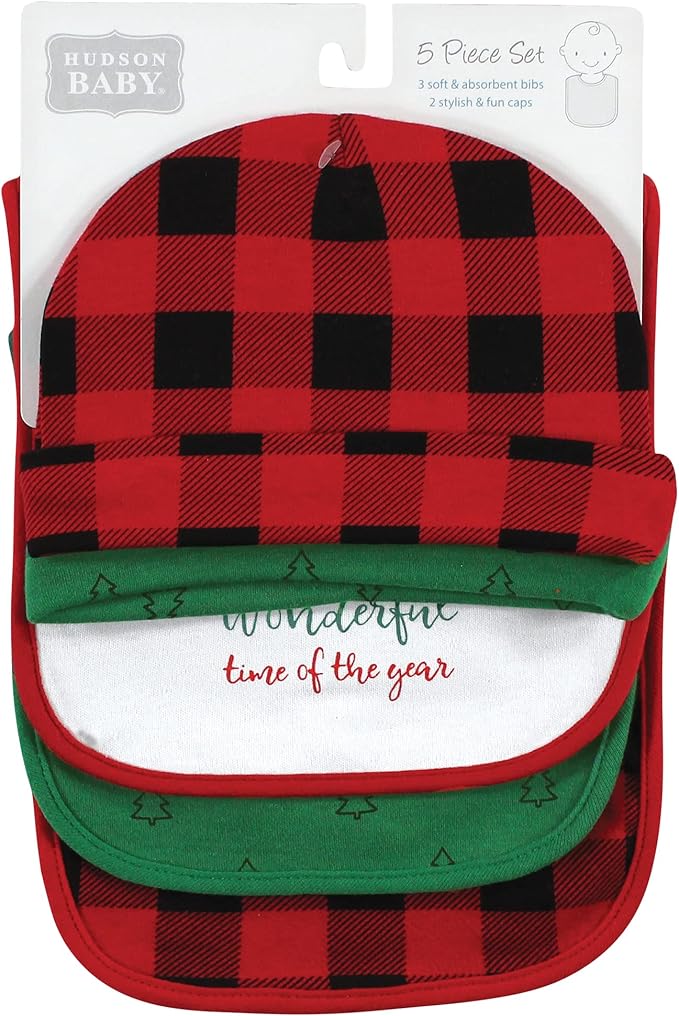 Hudson Baby Unisex BabyCotton Bib and Headband or Caps Set
