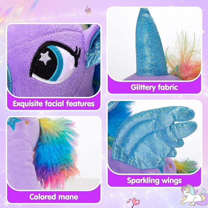 Houwsbaby 14'' Purple LED Light Up Unicorn Stuffed Animal,Unicorn Plush Toy