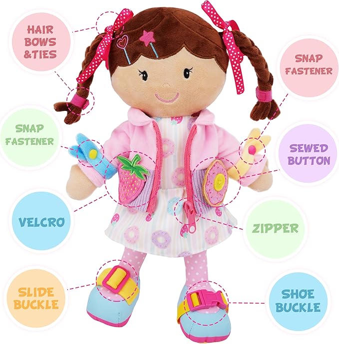 June Garden 15.5" Dressy Friends Daisy - Educational Stuffed Plush Doll for Kids and Toddlers 2 years and Up