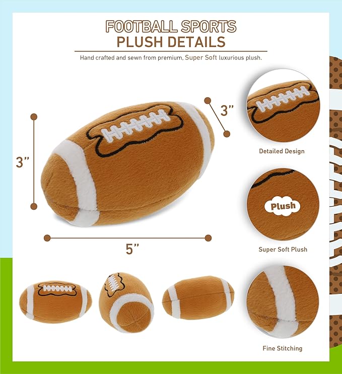 DolliBu Football Plush - Fluffy Soft Plush Ball for Playing Catch with Kids, Playtime Squishy Football Plush Toy for Girls and Boys 3 Inch