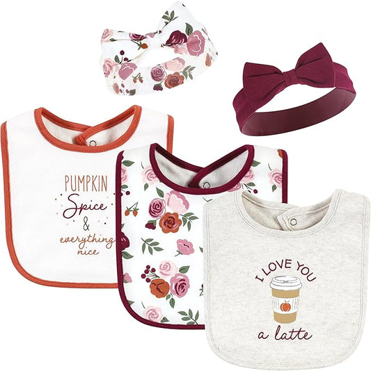 Hudson Baby Unisex BabyCotton Bib and Headband or Caps Set