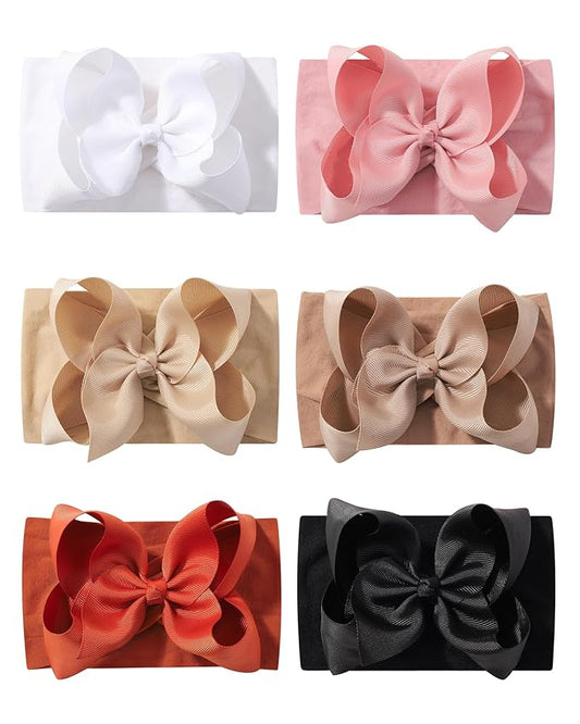doboi 6PCS Baby Girl Headbands - Ribbon Bow Nylon Hair Accessories for Infants, Newborns