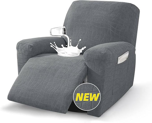 MAXIJIN Waterproof Recliner Covers for Large Recliner 3 Pieces Oversized Recliner Chair Covers, Washable Lazy Boy Reclining Slipcovers with Pockets for Pet, Kids (XL Recliner, Light Gray)