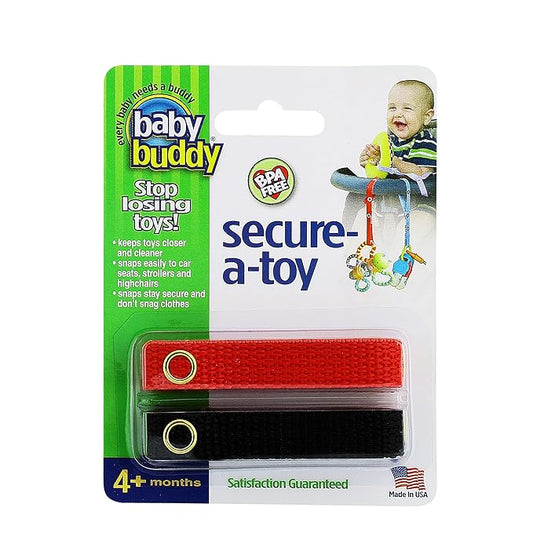 Baby Buddy Secure-a-Toy, Adjustable Pacifier and Teether Strap for Stroller 2 Pack