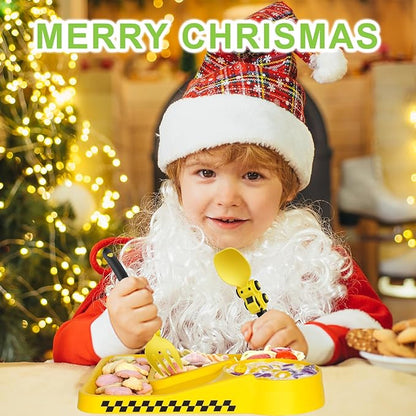 Construction Toddler Plates - Toddler Eating Utensil Set with Removable Straw - Toddler Utensils Set - Baby Plates Feeding Set - for Stocking Stuffers and Birthday Gifts - Yellow